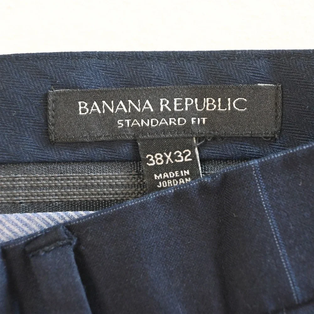 Banana Republic 38x32 Navy Blue Windowpane 485953 Flat Front Straight Mens Pants